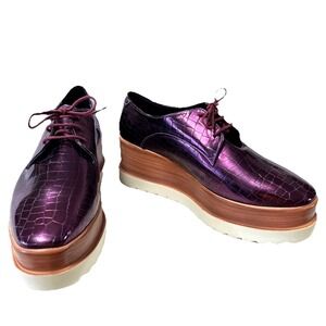 Platform Oxfords Crocodile‎ Embossed Wedge Heel Lace Up Shoes